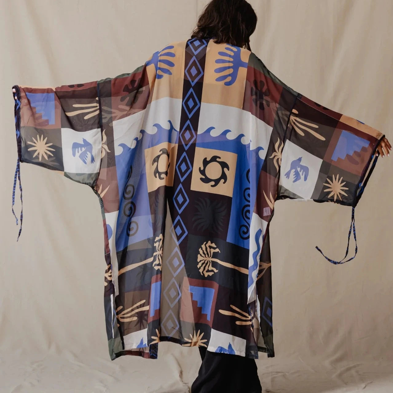 Palma Yukata Kimono In Olive And Blue