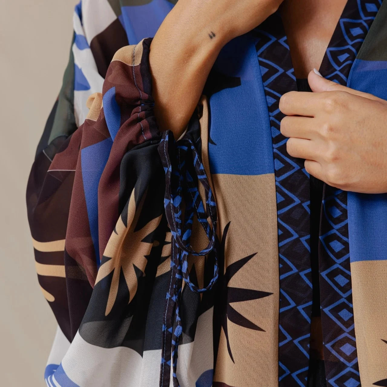 Palma Yukata Kimono In Olive And Blue