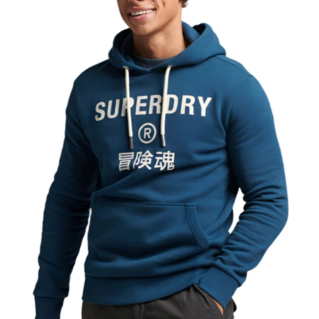 Superdry Vintage Corp Logo Marl Hoodie "Charred Teal Grit"