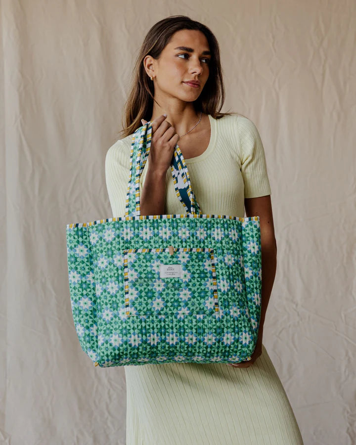 Palma Tile & Lily Quilted Reversible Tote Bag