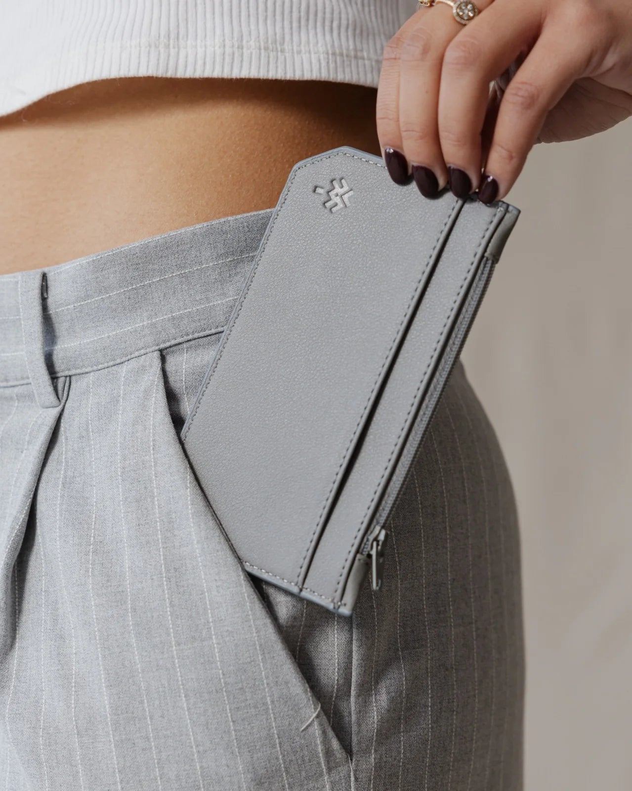 Palma Grey x Pink Flowered Card Holder