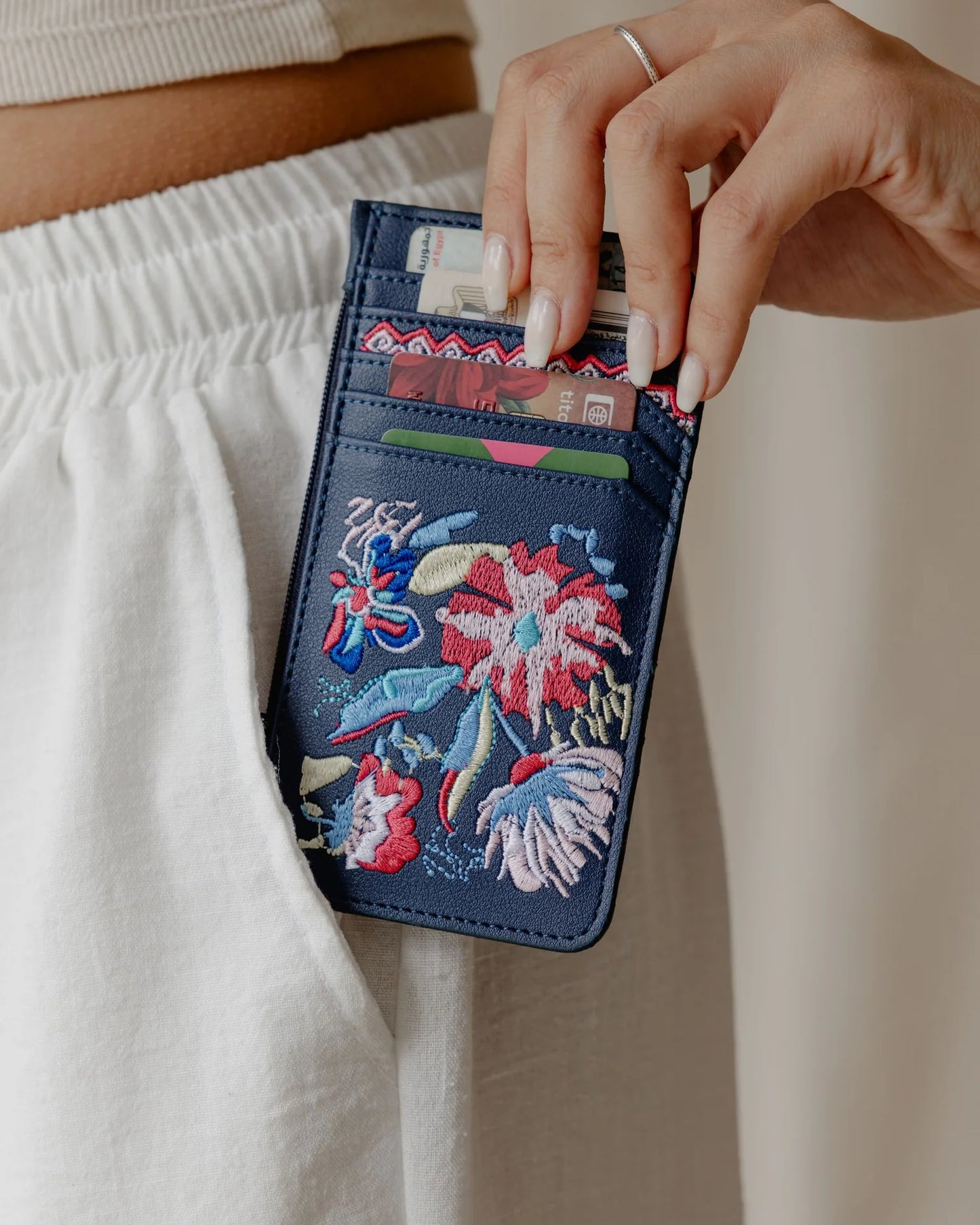 Palma Navy Blue Flowered Card Holder