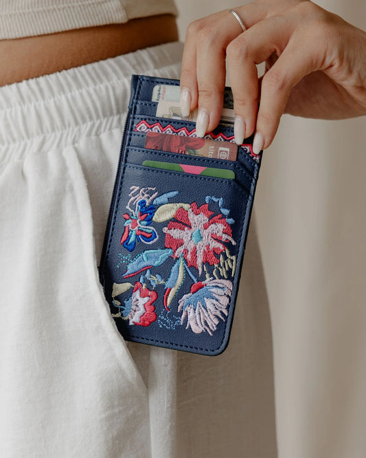 Palma Navy Blue Flowered Card Holder