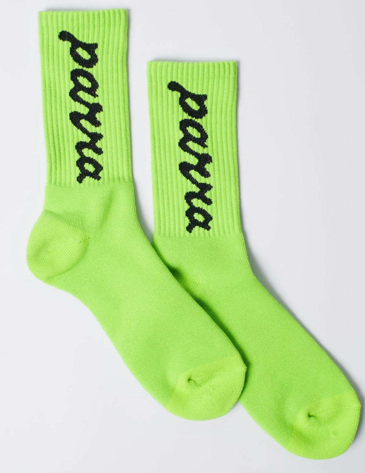 Lowercase scriptlogo crew socks “acid green”