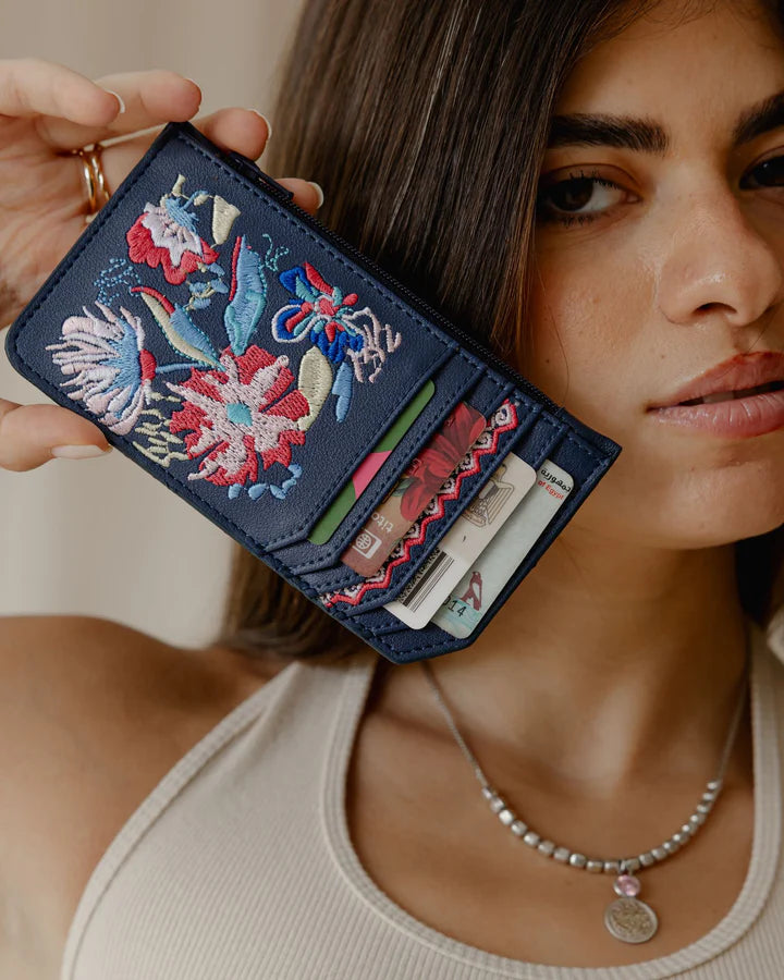 Palma Navy Blue Flowered Card Holder