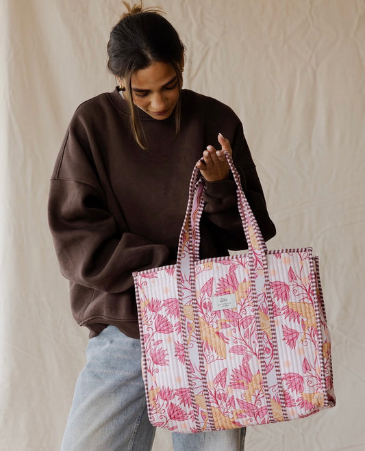 Palma Blooms and Waves Quilted Reversible Tote Bag