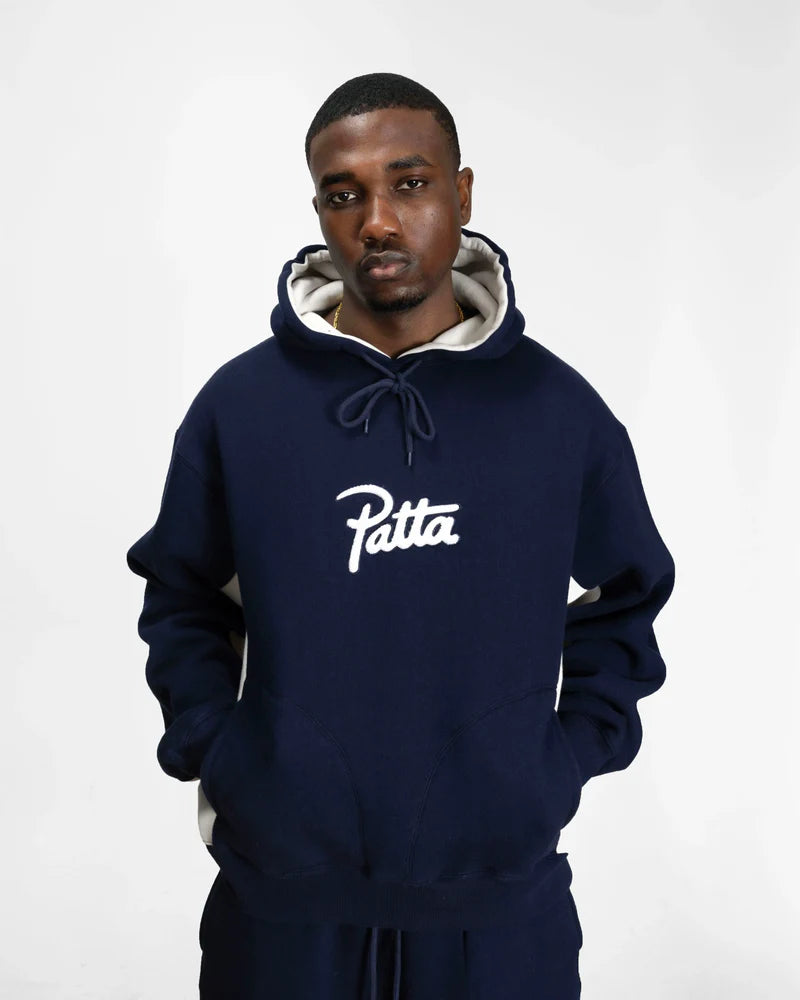 Patta Chenille Logo Hooded Sweater "Black Iris"