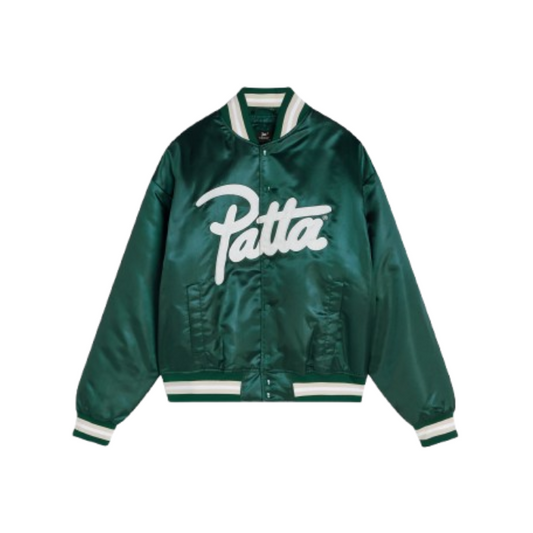 Patta Script Logo Satin Varsity Jacket "Bistro Green"