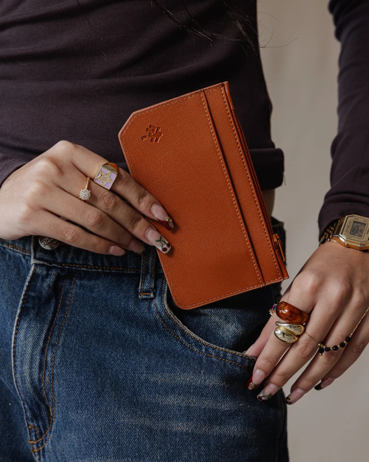 Palma Havane Flowered Card Holder (Brown)