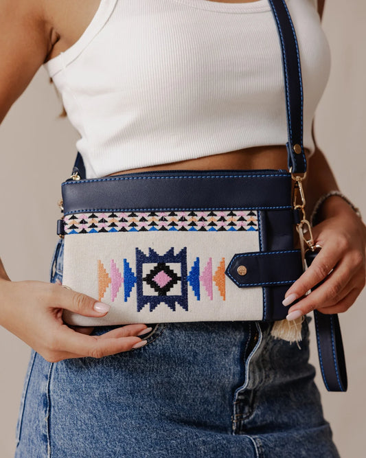 Palma Tribal Tapestry Purse (Beige/blue)
