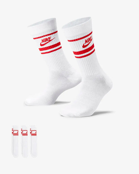 Nike Sportswear Everyday Essential Crew Socks ( 3 Pack) - White/Red