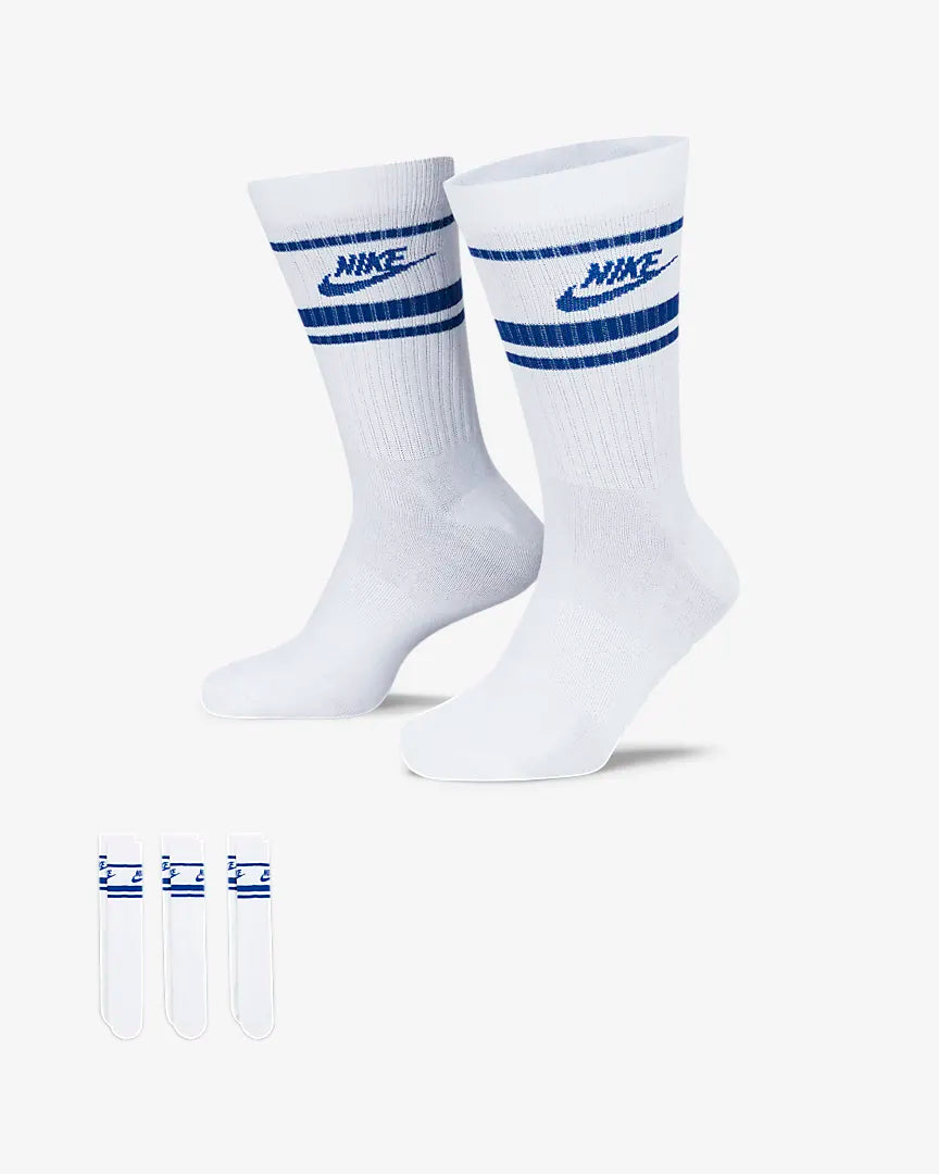 Nike Sportswear Everyday Essential Crew Socks ( 3 Pack) - White/Blue