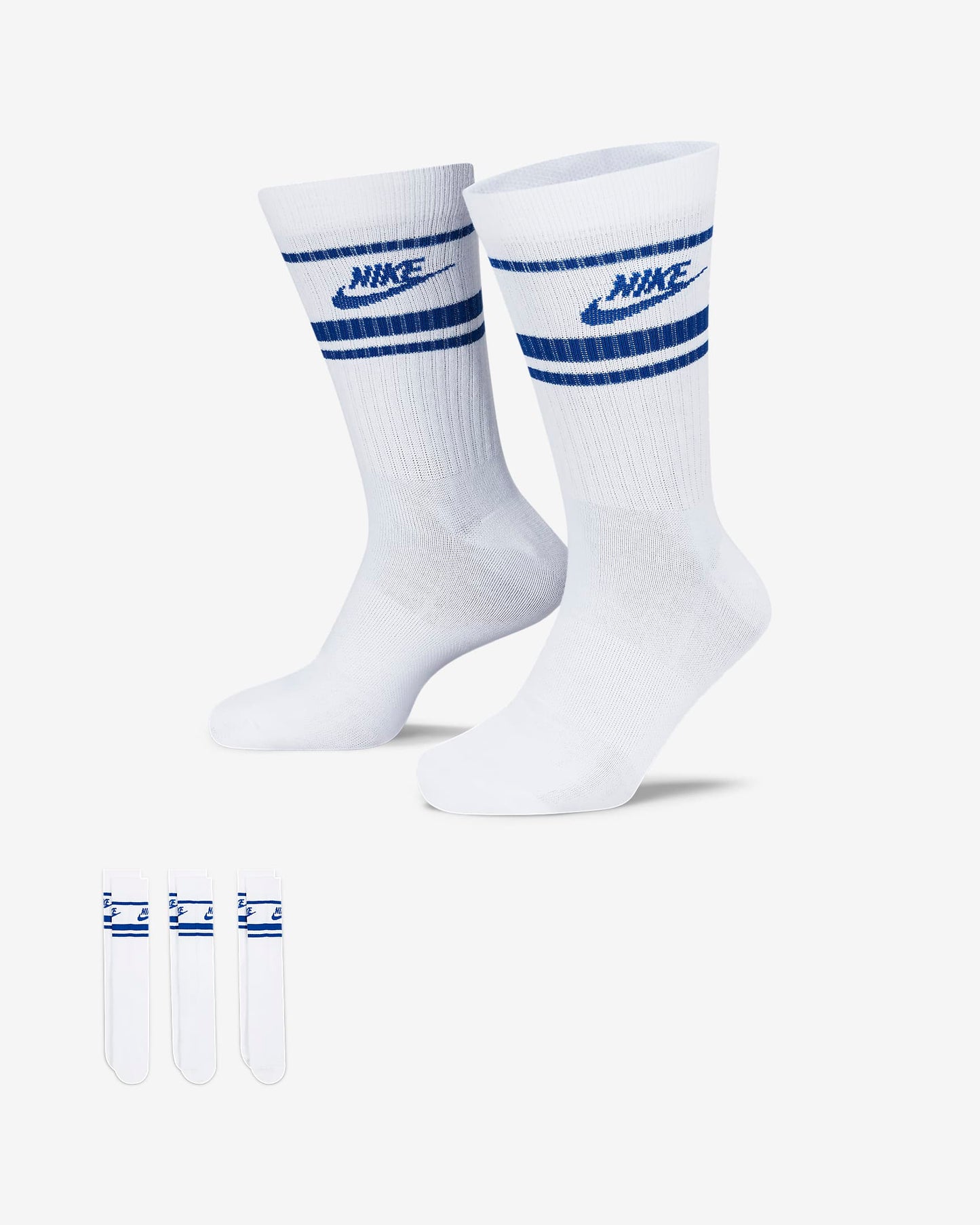 Nike Sportswear Everyday Essential Crew Socks ( 3 Pack) - White and Blue