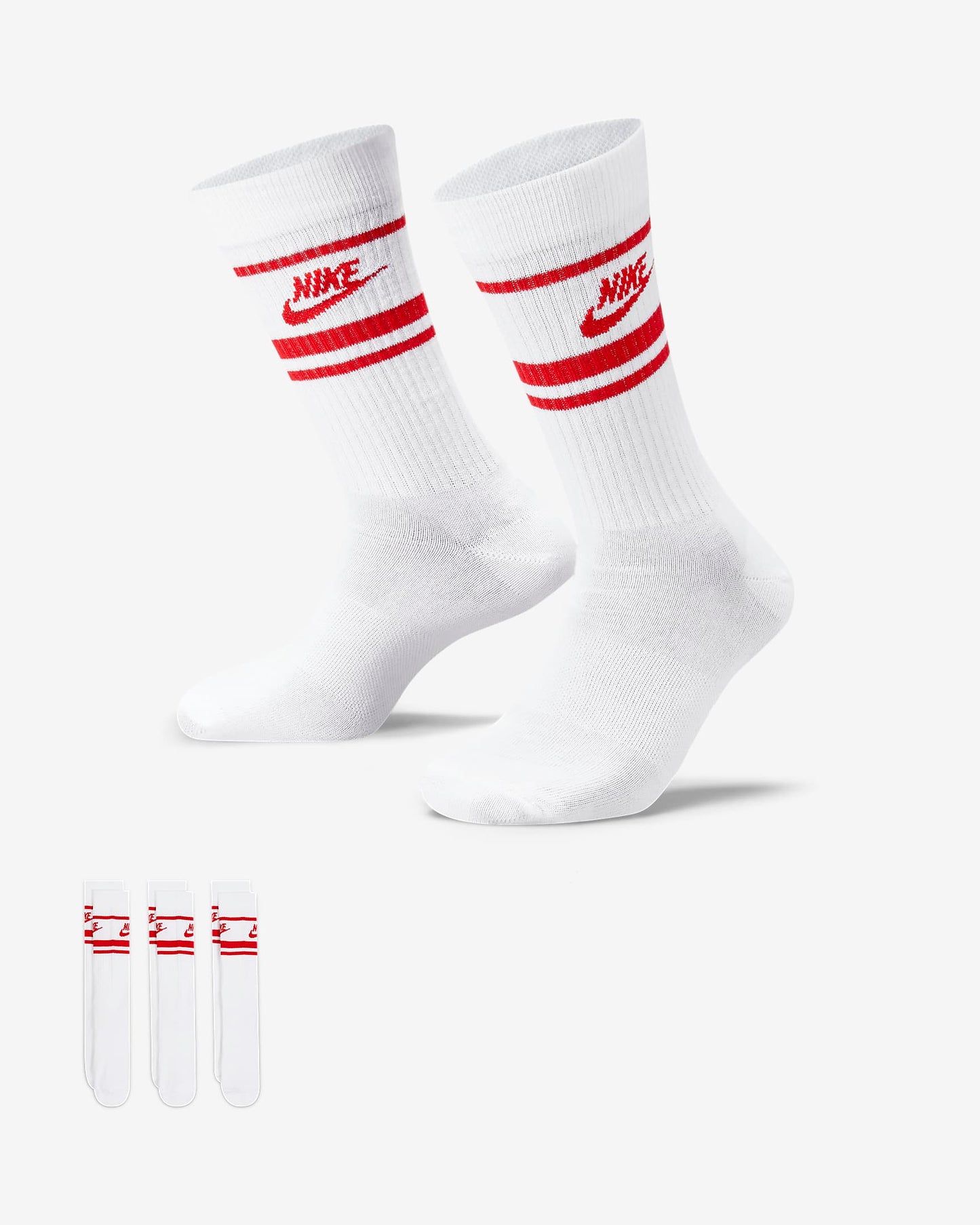 Nike Sportswear Everyday Essential Crew Socks ( 3 Pack) - White and red
